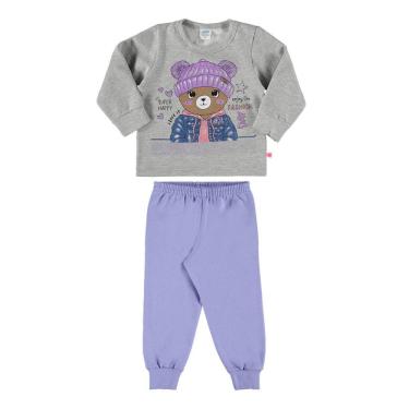 Imagem de Conjunto Moletom Bebê Marlan Ursinha Mescla/Lilás 20600