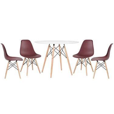 Imagem de Loft7, KIT - Mesa Eames 100 cm branco + 4 cadeiras Eames DSW marrom