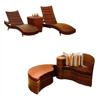 Imagem de 2 Espreguiçadeiras e Mesa Grécia com Chaise Meia Lua em Alumínio Piscina, Área, Jardim Trama 