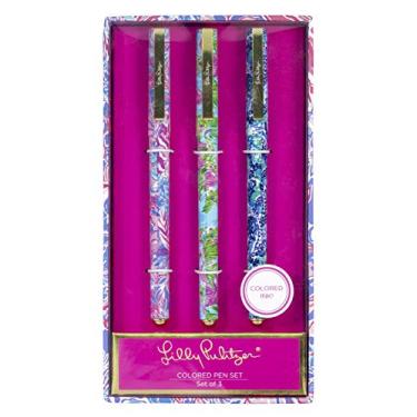 Imagem de Lilly Pulitzer Conjunto de 3 canetas coloridas femininas, inclui tinta rosa/azul/verde, Viva La Lilly (sortidas)