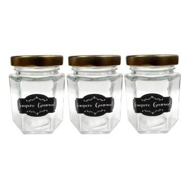 Imagem de Kit 10 Potes Vidro Porta Tempero Com Etiqueta 6,7X5,5Cm