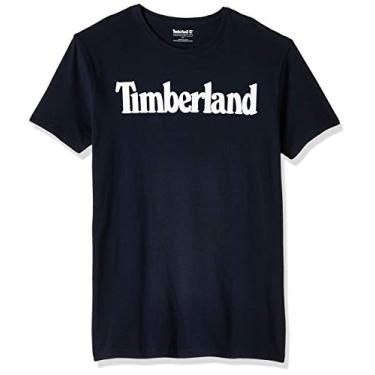 Imagem de Camiseta masculina Timberland de algod o org nico com logotipo de manga curta e linear;, Dark Sapphire / White Logo, Large