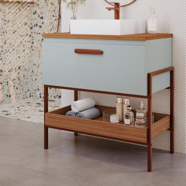 Imagem de Gabinete para Banheiro com Cuba Hana Espresso Móveis Pistache