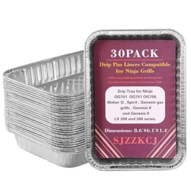 Imagem de Pacote com 30 forros de pingadeiras compatíveis com grelhas a gás Ninja OG701 OG751 OG700, Weber Q, Spir, Genesis II LX 200 e 300, bandeja de gotejamento descartável de folha de alumínio, bandejas de