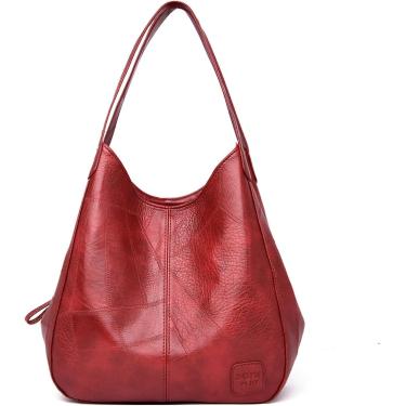 Imagem de Bolsas femininas Bolsa de ombro de couro macio feminino, bolsa transversal de grande capacidade, bolsa feminina, vermelha