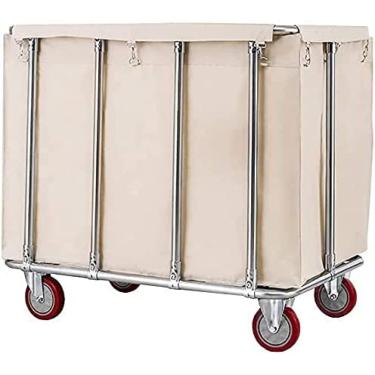 Imagem de Carrinho comercial do classificador da lavanderia do rolamento da cesta da lavanderia com rodas carrinho da limpeza do serviço de limpeza do hotel com saco removível,Bege