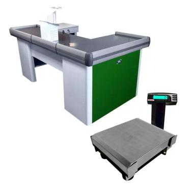 Imagem de Caixa Supermercado Empacotador Verde 2m Check Out e Balança 30kg Urano