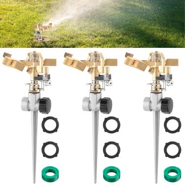 Imagem de JaGely 3 aspersores de gramado para jardim ajustável para quintal mangueira de cabeça de impacto de latão resistente irrigador de jardim com junta de fita equipamento de gramado para irrigação de