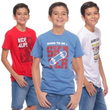 Imagem de Kit 3 Camiseta Infantil Menino 100%Algodão Manga Curta Varias Estampas
