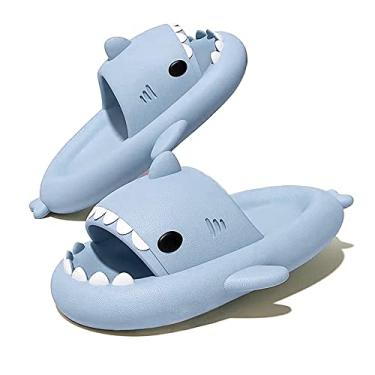 Imagem de Chinelos de tubarão com espessura melhorada verão bonito desenho animado tubarão chinelos para mulheres homens antiderrapante dedo aberto sandálias sola leve casual unissex sapatos de praia, Azul, 12-12.5 Women/10-10.5 Men