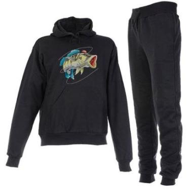 Imagem de Conjunto Moletom Infantil Juvenil Pescaria 1 Forrado Preto-Unissex