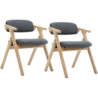 Imagem de Cadeiras dobráveis ​​Cadeiras de jantar Cadeiras laterais modernas de algodão e linho estofadas de meados do século com pernas de madeira para sala de jantar Sala de estar Quarto 2 peças