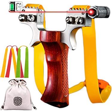 Imagem de Slingshot de liga a laser pesado estilingue a laser poderoso conjunto de estilingue de catapulta de alta velocidade de aço inoxidável adulto profissional estilingue de caça com cabo de madeira maciça