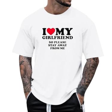 Imagem de Camiseta I Love My Girlfriend So Please Stay Away from Me, caimento solto, confortável, macia, moda masculina I My Girlfriend, 060-branco, P