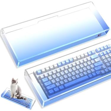 Imagem de ZIYOU LANG KC04 Capa de teclado transparente de acrílico (17,4 * 6,5 * 1,89'') com capa protetora à prova de poeira,à prova d'água,anti-impacto e anti-gato para teclado mecânico de 94/96/98tecla-Azul