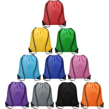 Imagem de Mochila com cordão Sacos com cordão, Sacos com cordão para trás Sacos com cordão a granel para esportes, academia, viagens, passeios, praia (Pacote de 10)