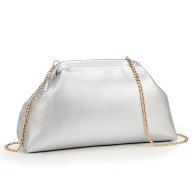 Imagem de KALIDI Bolsa tiracolo de couro vegano macio para noite para mulheres, bolsa de mão de verão macia de couro vegano, Prata.