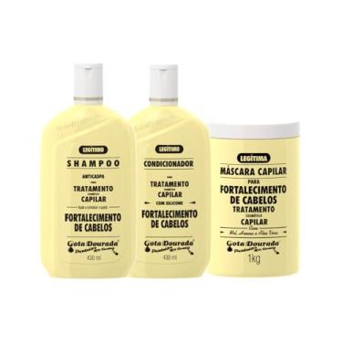 Imagem de Kit Shampoo Condicionador Máscara 1kg 3pçs Alho Legítimo Fortalecimento - Gota Dourada