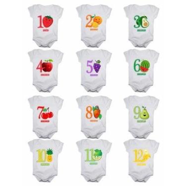 Imagem de Kit 12 Body Bebê Calupa Mesversario Manga Curta Frutas De 1 A 12 Meses Feminino-Feminino