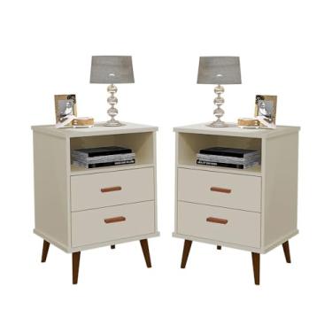 Imagem de Kit Duas Mesas de Cabeceira Off White Para Cama Quarto Com 02 Gavetas e um Nicho Puxador em Madeira Criado Lateral da Cama - 02 Unidades - PLM italia