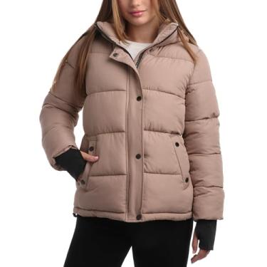 Imagem de Steve Madden Jaqueta feminina de inverno – Jaqueta acolchoada acolchoada para motociclista – Jaqueta bomber pesada para mulheres, P-GG, Bege areia, M