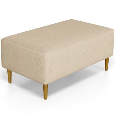 Imagem de Puff Decorativo Sala de Estar Cléo W01 Pés Palito 90 cm Linho Bege Escuro - Lyam Decor