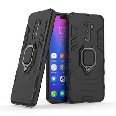 Imagem de Compatível com Xiaomi Mi Pocophone F1 Capa Prova de Choque de Camada Dupla, Anel Giratório de 360 com Suporte de Celular para Carro (Preto)