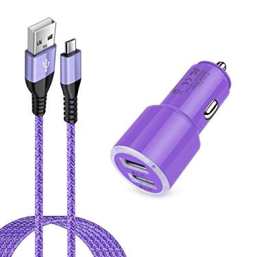 Imagem de Carregador de carro rápido duplo 4,8A com cabo micro USB Android para Samsung Galaxy S7 S6 J8 J7/J7V/Star/Crown/Prime/Refine J3, Note 5 4, Moto E4 E5 G4 G5 G6 Play, LG K10 K20 K30 G2 G3 G4, LG Stylo 2