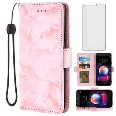 Imagem de Asuwish Compatível com LG K30 2018 5.3/Premier Pro LTE/Phoenix Plus/Harmony 2/K10/Xpression e protetor de tela de vidro temperado Flip Marble Wallet Capas de telefone para LGK30 K 30 30K LMX410 Rosa