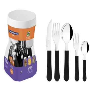 Imagem de Conjunto Faqueiro Leme Tramontina 20 Peças Aço Inox Preto, Preto, 20