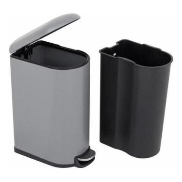 Imagem de Lixeira Sobrepor Slim Alta Metal 42 L Cinza - Cinza - Delinia