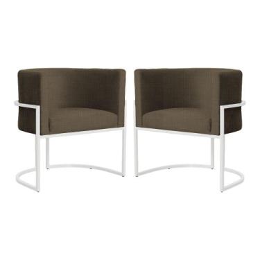 Imagem de Kit 02 Cadeiras Luna para Consultório Base de Metal Branco Linho Escol