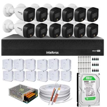 Imagem de Kit 12 Cameras 1220 Full Color Intelbras Dvr Mhdx 16 Ch Color Noite 50