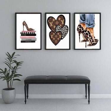 Imagem de Kit 3 Quadros Closet - Oncinha Fashion 24X18Cm - Com Vidro - Quadros O