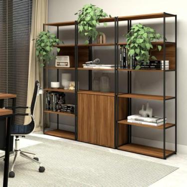 Imagem de Estante Industrial 3 Torres Portas Prateleiras Metal Madeira - F5 Offi