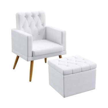 Imagem de Poltrona Para Sala de Estar Nina Com Rodapé E Capitonê Com Puff Quasar
