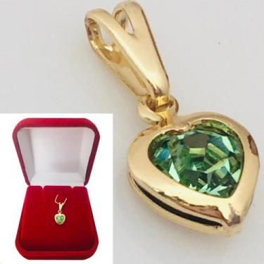 Imagem de Pingente Feminino Coração Verde em Zircônia Cravejada Banhado a Ouro 1