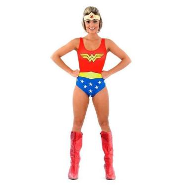 Imagem de Body Mulher Maravilha Fantasia Femenino Adulto - Sulamericana, Preto, 