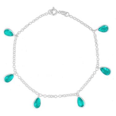 Imagem de Pulseira Feminina 18cm Gota Com Pedra Zircônia De Prata 925 - DR Joias