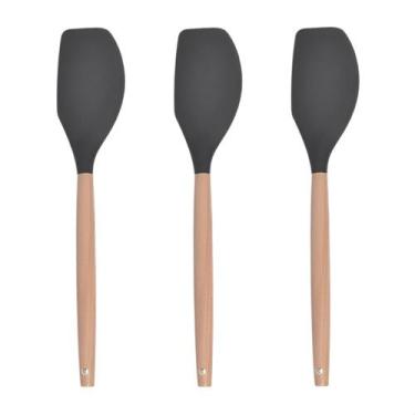 Imagem de Pão Duro Espátula Utensílios Silicone Bambu 32cm Preto - Univendas