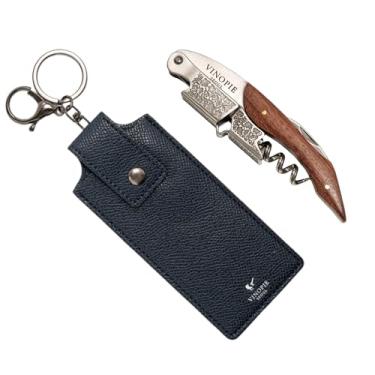 Imagem de Saca-rolhas de aço inoxidável com design de haste de uva com chaveiro de couro marinho - Faca sommelier para chave de vinho
