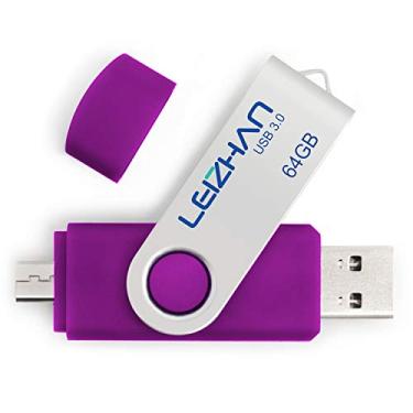 Imagem de Leizhan USB 3.0 OTG USB Flash Drive 32 GB 64 GB 128 GB Micro Phone Storage Stick para Android Smartphone, Samsung Galaxy S7/S6/S5/S4/S3/Note5/4/3/2/A7/A8/A9/C5/C7/Xiaomi/Meizu/HTC/Nokia/Moto/Huawei, Roxa, 64GB(Micro-USB3.0)