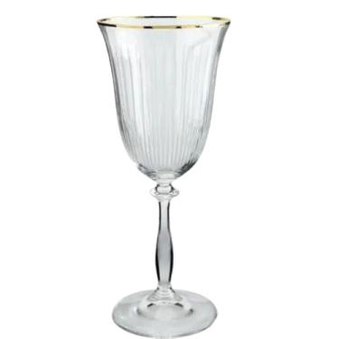 Imagem de Jogo de Taças Cristal Agua e Vinho Lapidado Borda Ouro Angela 350ml 6 unidades