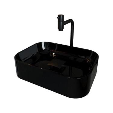 Imagem de Cuba Pia Banheiro Oxford Torneira Inox Valvula Click Black Preto Brilh