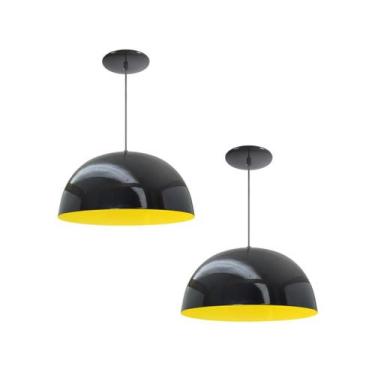 Imagem de Kit 2 Luminária Pendente Meia Lua 24cm Interior Amarelo Com Fiação 110