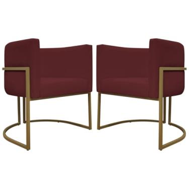 Imagem de Kit 2 Poltronas Decorativas Para Sala Recepção Luna Corino Bordô Base de Ferro Dourada - Clique & Decore