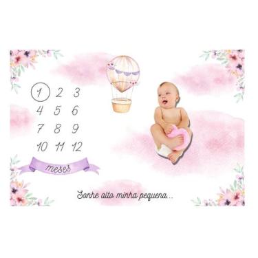 Imagem de Lençol Cenário Foto Mêsversário Balão Rosa - Minha Estrelinha