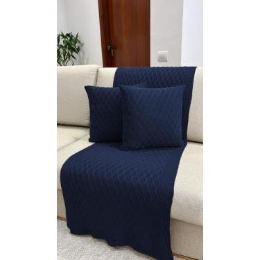 Imagem de Kit Peseira Manta Tricot Sala Cama Queen Sofá 230x60cm Veneza + 2 capa