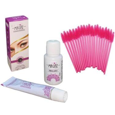 Imagem de Tintura Para Sobrancelha Cílios Magike Completa Escolha Cor E 50 Escov