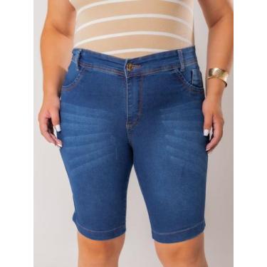 Imagem de Short Ciclista Jeans Escuro Cintura Alta Empina Bumbum Com Elastano - 